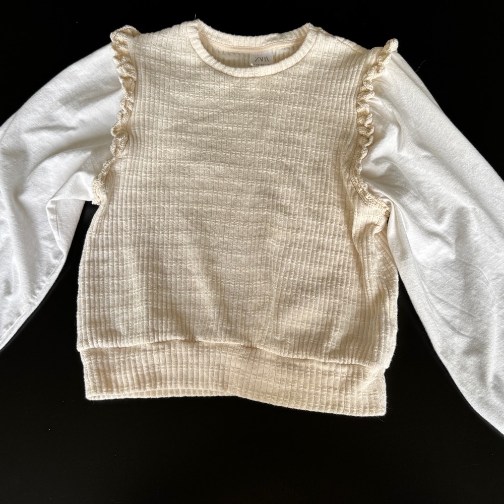 Zara Cream Textured Kids Sweater with White Sleeves
